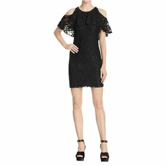 Ella Moss | Dresses | Ella Moss Black Trello Lace Ruffle Cold Shoulder Dress  | Poshmark